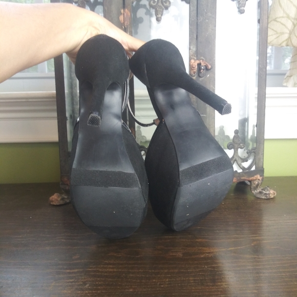 Black Open Toe Ankle Strap Platform High Heel - Picture 4 of 7